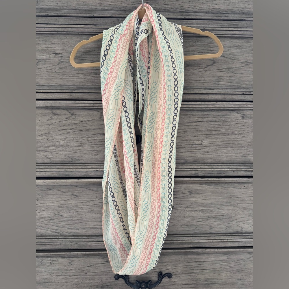 NEW Sheer Printed Scarf Shawl NWT Chiffon Blue Pink Green Chain Infiniti…